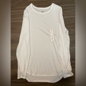 SO Women's Classic White Long Sleeve Tee Soft and Cozy Size L -NWT